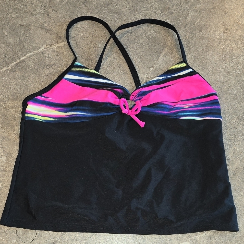 (J35) Joe Boxer Kids Swim Bikini Swim Top - Black and Pink